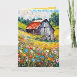 Carte Maison d'Anniversaire En Champ Fleur sauvage
