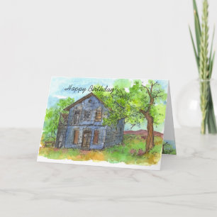 Carte Maison de la grange Bleue Joyeux Anniversaire Pays