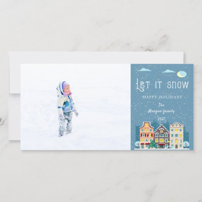 Carte Maison de Noël laissez neiger la photo de vacances (Devant)