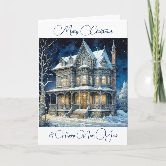Carte Maison de Noël neigée personnalisée (Devant)