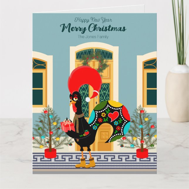 Carte Maison de Noël portugaise avec Rooster Salutations (Devant)