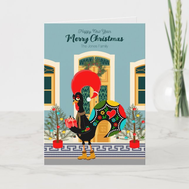 Carte Maison de Noël portugaise avec Rooster Salutations (Devant)