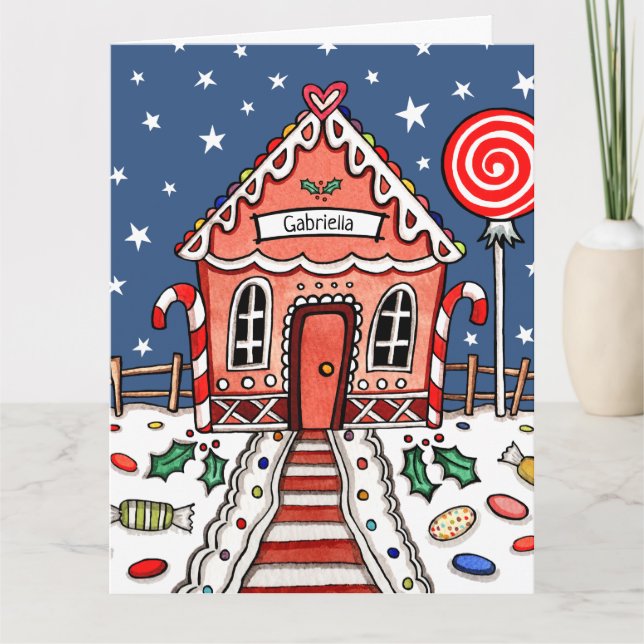 Carte Maison de pain d'épices de Noël personnalisée (Devant)