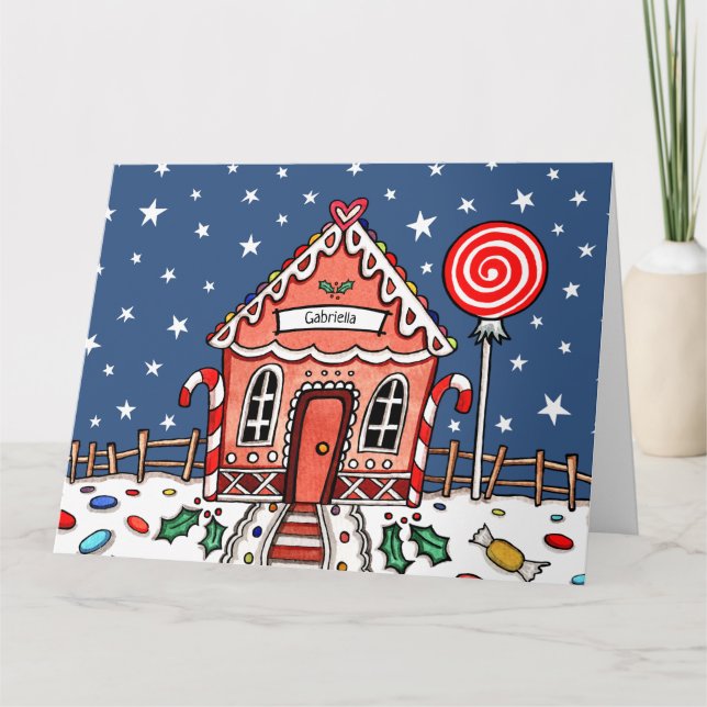 Carte Maison de pain d'épices de Noël personnalisée (Devant)