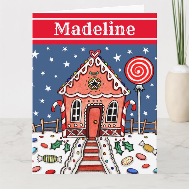 Carte Maison de pain d'épices de Noël personnalisée (Devant)