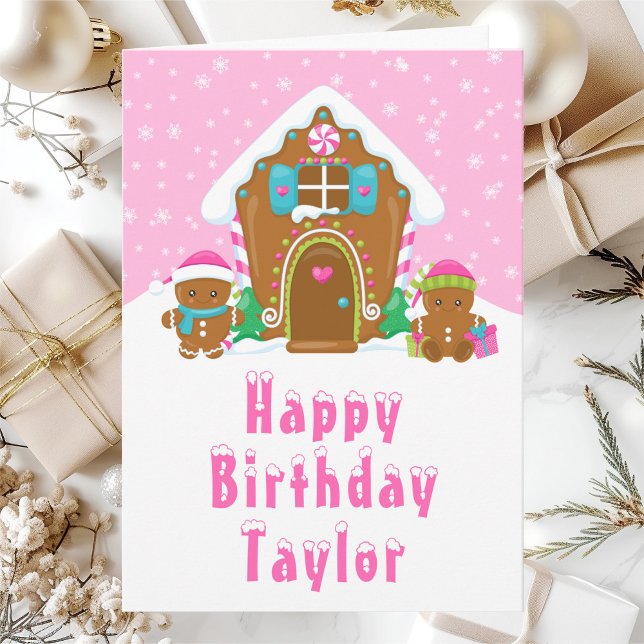 Carte Maison de pain d'épices rose Joyeux anniversaire (Créateur téléchargé)