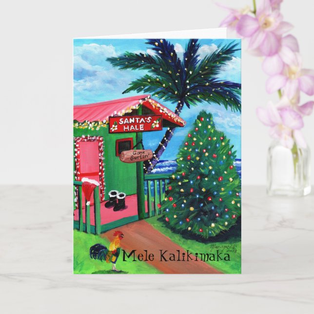 Carte Maison de surf de père Noël Mele Kalikimaka (Orchidée)
