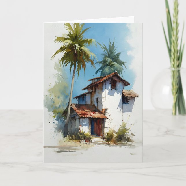 Carte Maison des Caraïbes en aquarelles (Devant)