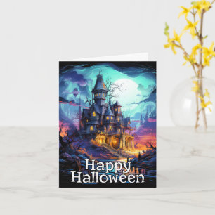 Carte Maison Éffrayante hantée   Bonne Halloween