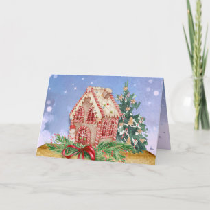 Carte Maison en pain d'épices de Noël Aquarelle Salutati