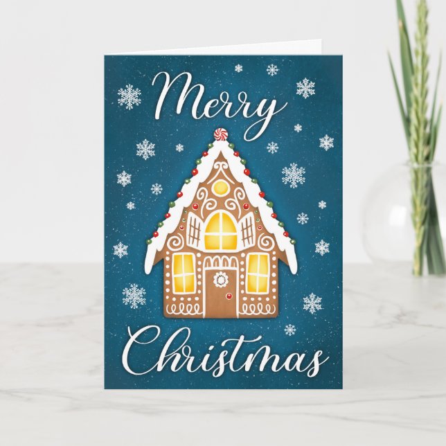 Carte Maison en pain d'épices Joyeux voeux de Noël (Devant)