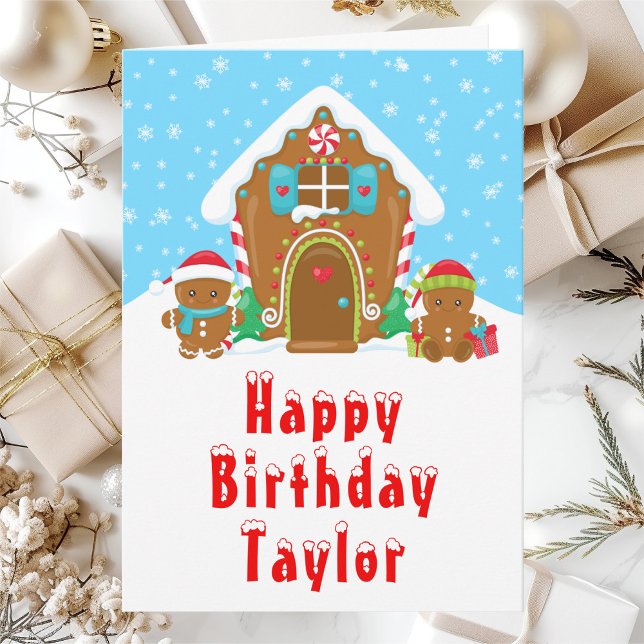Carte Maison en pain d'épices Rouge et bleu Joyeux anniv (Créateur téléchargé)