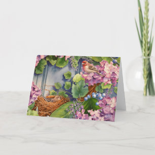 Carte Maison Finch Nis Pair dans l'aquarelle Wreath