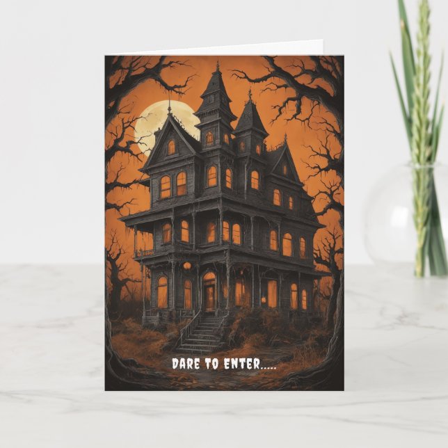 Carte Maison hantée à Halloween de nuit (Devant)