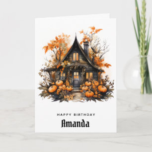 Carte Maison hantée avec Citrouille d'automne Anniversai