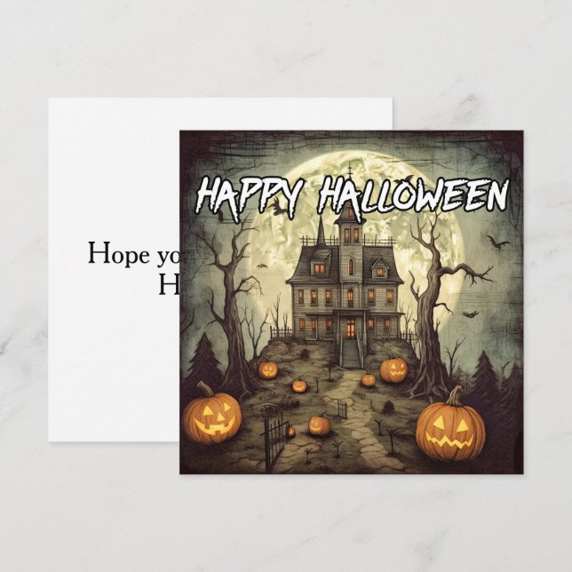 Carte Maison hantée | Bonne Halloween (Devant / Derrière)