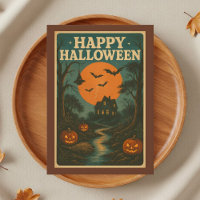 Maison hantée citrouille Halloween Vintage
