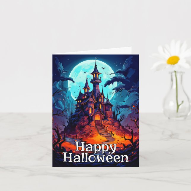 Carte Maison hantée Dark Eerie | Bonne Halloween (Petite plante)