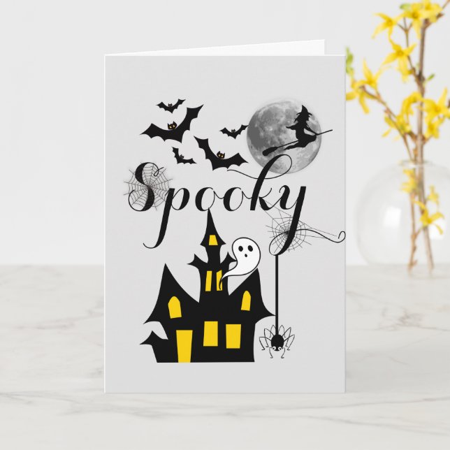 Carte Maison hantée Fête d'Halloween Sombres (Fleur jaune)