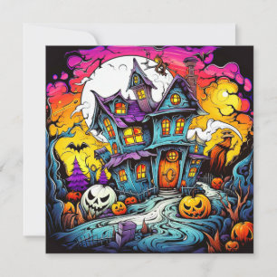 Carte Maison Hantée Halloween au clair de lune