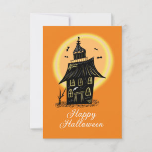 Carte Maison hantée Halloween noire orange