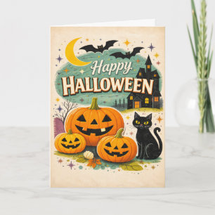 Carte Maison Hantée Rétro Halloween Vintage