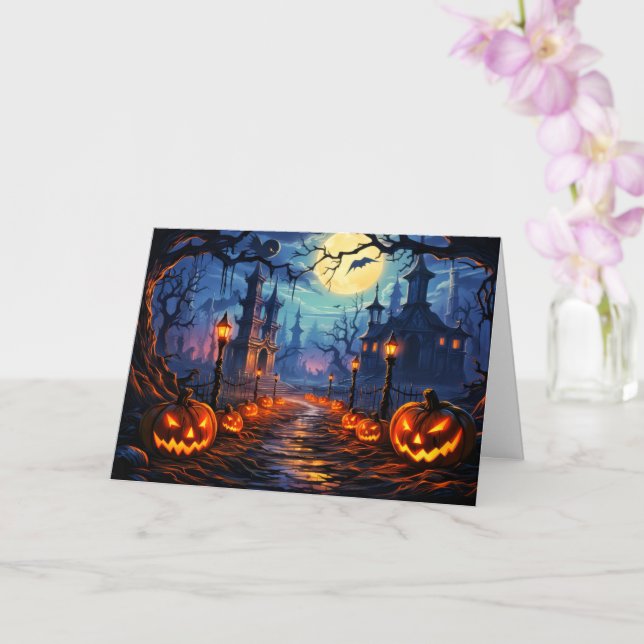 Carte Maison mystérieuse et hantée - Happy Halloween (Orchidée)