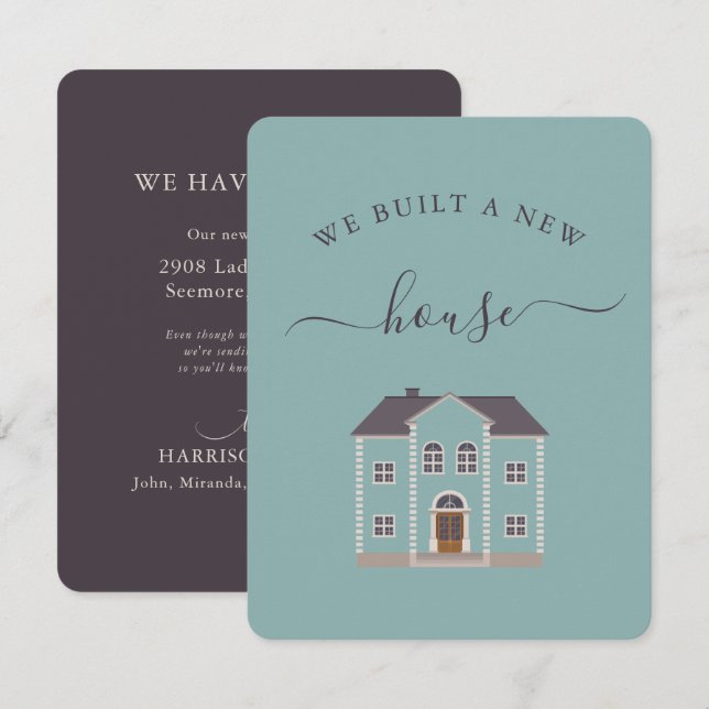 Carte Maison turquoise Nous Avons Construit Un Nouveau F (Devant / Derrière)