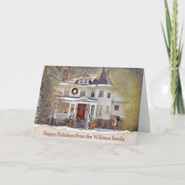 Carte Maison Victorienne De Noël Avec Nom De Famille (Devant)