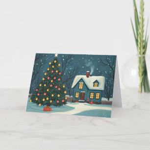 Carte Maisons de neige et arbres de Noël