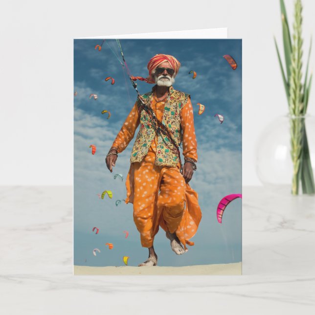Carte Majestic indienne Elder Kite Flying on the Beach (Devant)