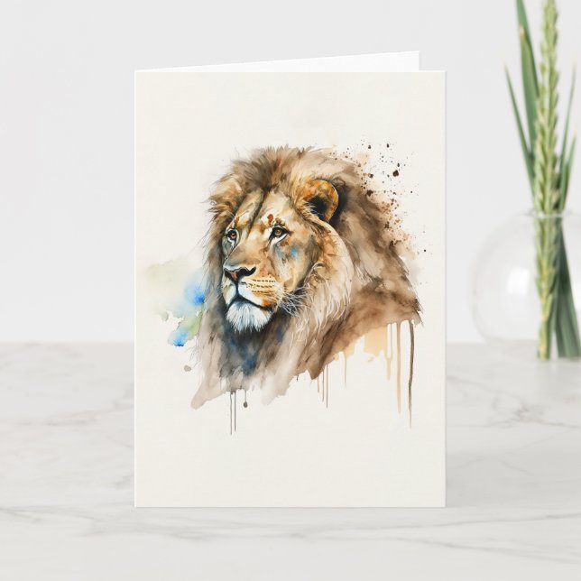 Carte Majestic Watercolor Lion (Devant)