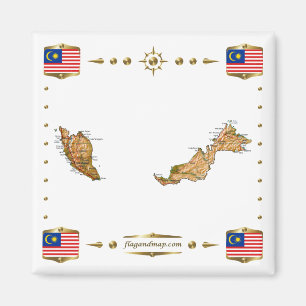Carte Malaisie + Magnet des drapeaux
