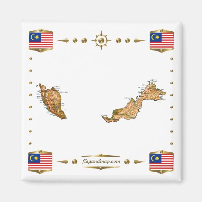 Carte Malaisie + Magnet des drapeaux (Devant)