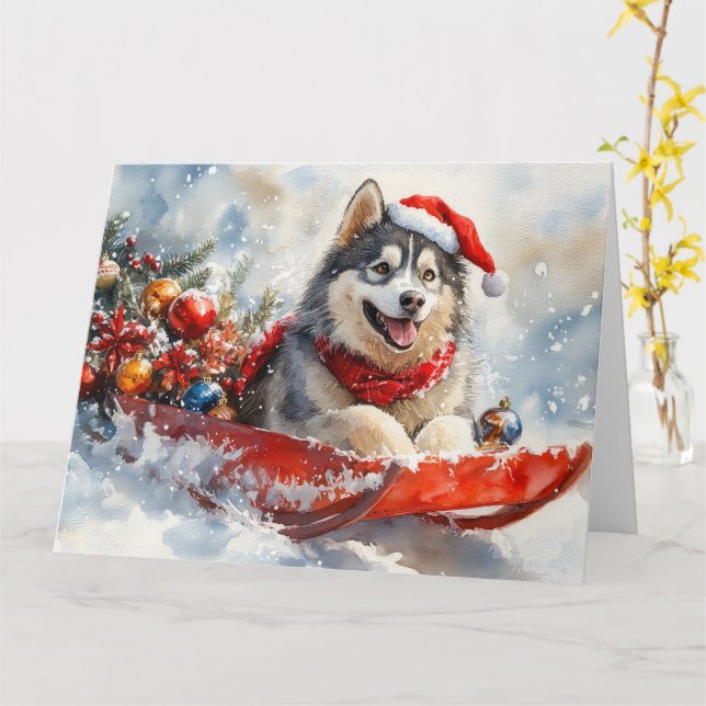 Carte Malamute d'Alaska dans la boue Laisser il neige No (Fleur jaune)