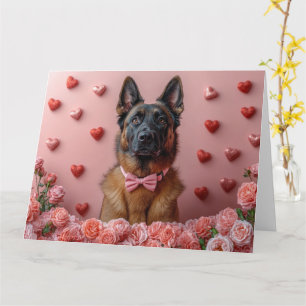 Carte Malinois belge avec Rose - Saint Valentin