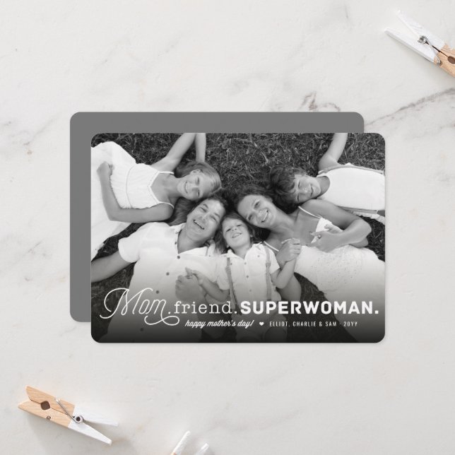 Carte Maman, Ami, Superwoman Happy Mother's Day Photo (Devant/Arrière en situation)