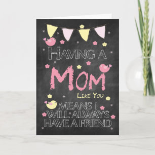 Carte Maman Anniversaire Chalkboard Avec Petits Oiseaux