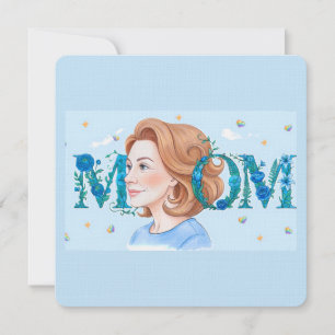 Carte Maman aux fleurs bleues