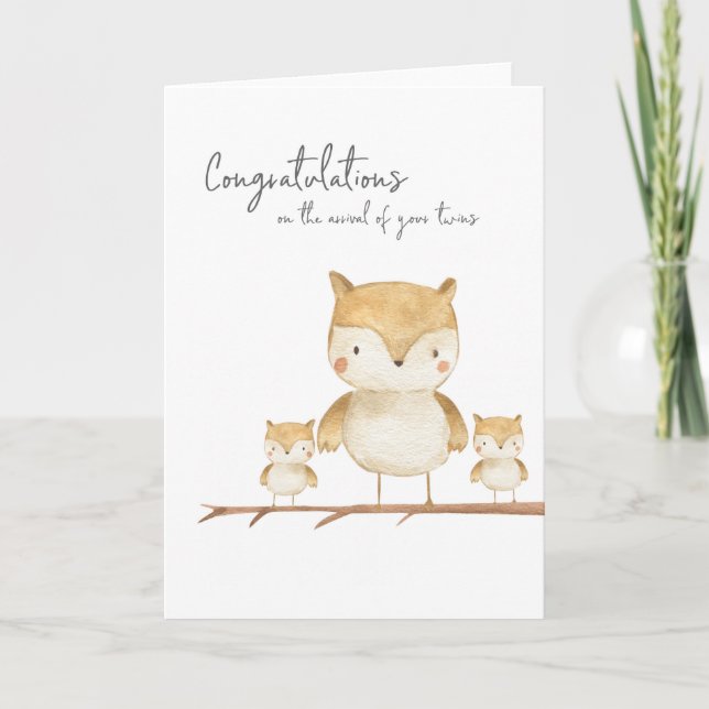 Carte Maman Chouette et Jumeaux (Devant)