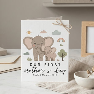 Carte Maman Éléphant Bébé Premier Jour de la Fête des Mè