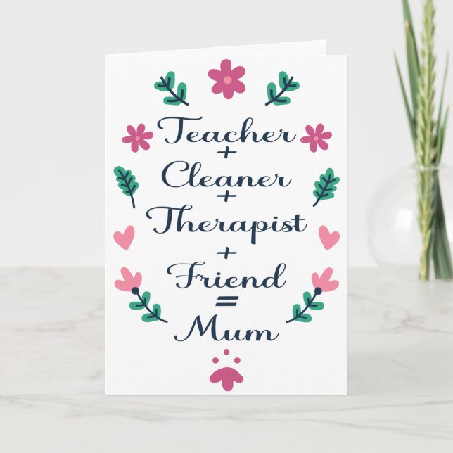 Carte Maman, enseignant nettoyeur thérapeute ami Fête de (Devant)