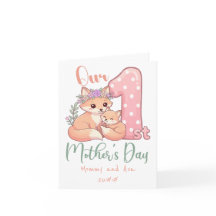 Maman et bébé renard rose 1ère fête des mères