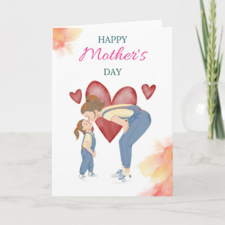 Carte Maman et fille illustration d'amour mignonne
