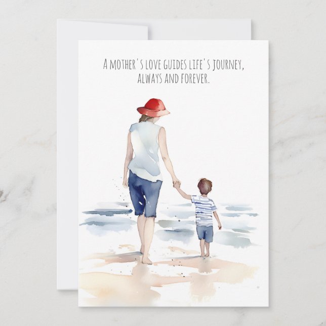 Carte Maman et son fils à la plage | Fête des mères (Devant)