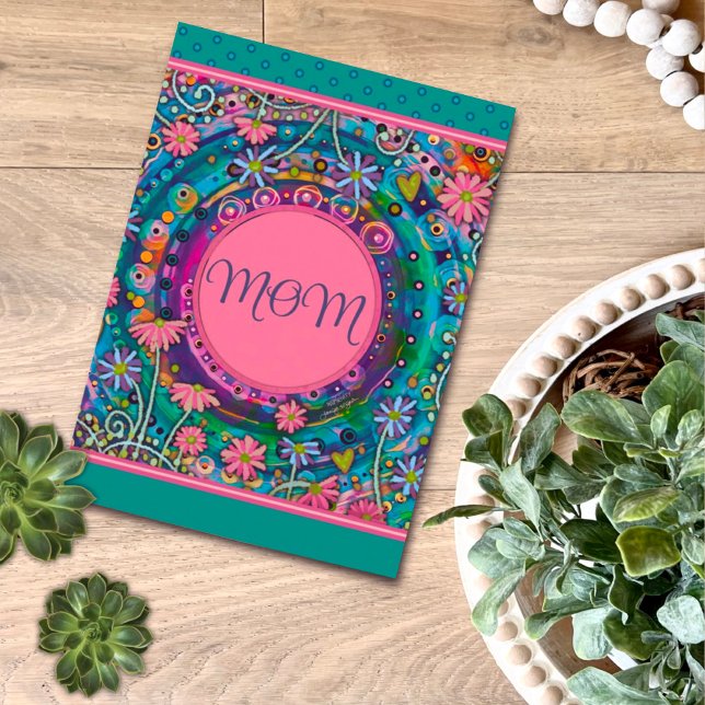Carte Maman Floral Pretty Pink Blue Fête des Mères uniqu (Créateur téléchargé)