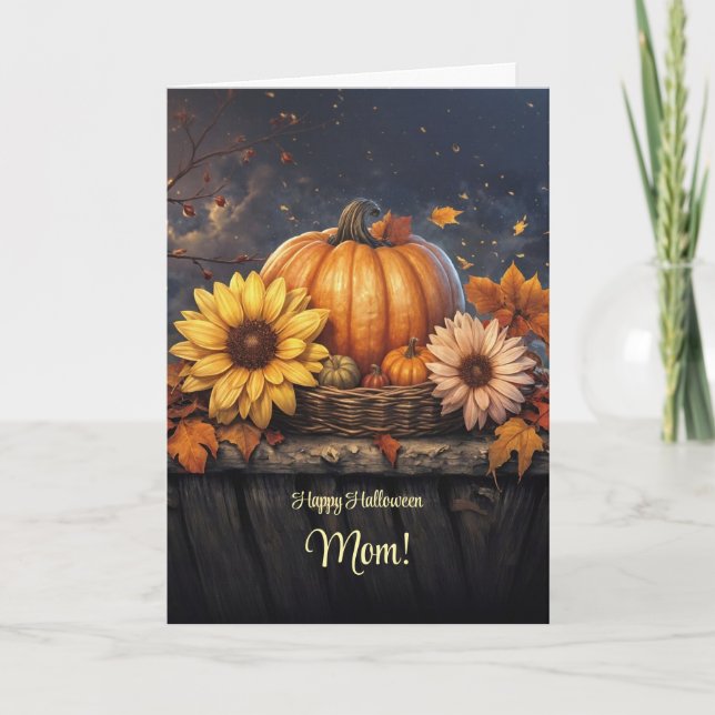 Carte Maman Mère Joyeux Halloween avec de jolies fleurs (Devant)