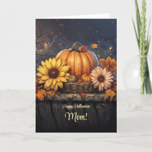Carte Maman Mère Joyeux Halloween avec de jolies fleurs