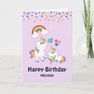 Carte Maman Mignonne & Bébé Licorne Anniversaire Magique