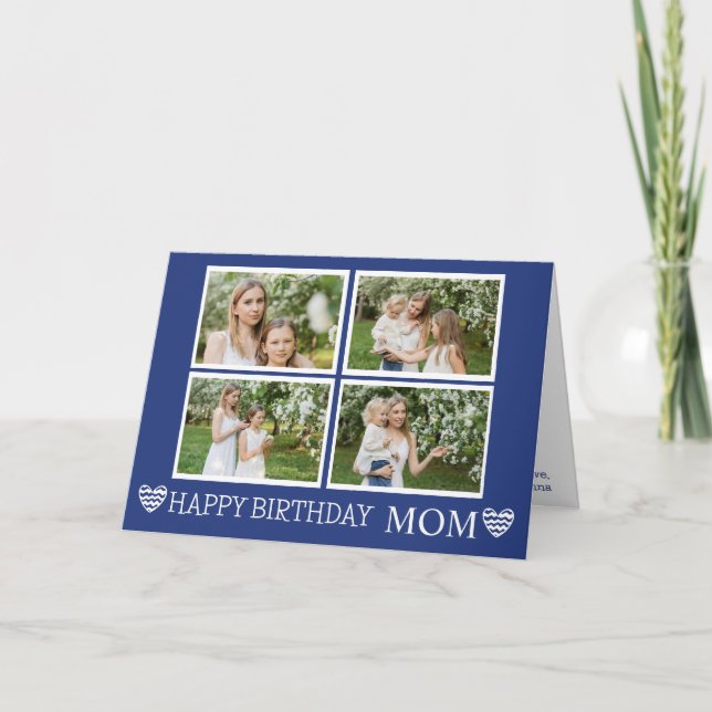 Carte Maman moderne Anniversaire Marine Bleu 4 Photos Co (Devant)